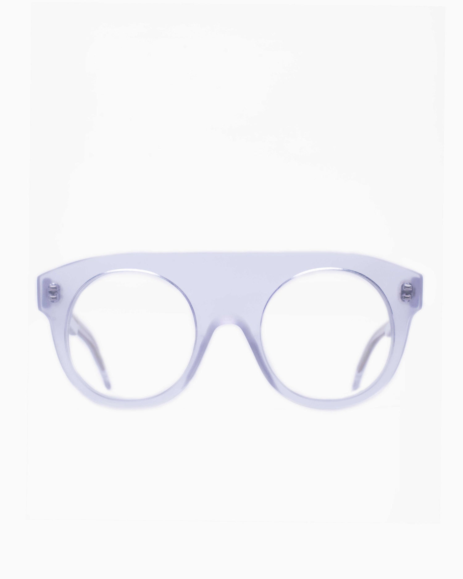 crystal plastic round eyeglasses by Marie-Sophie Dion model Buxton.S, front view, lunettes de vue rond couleur cristal