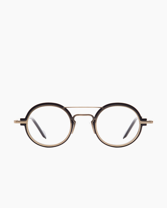 gold metal oval eyeglasses by Anne et Valentin model M16, front view, lunettes de vue ovale couleur or