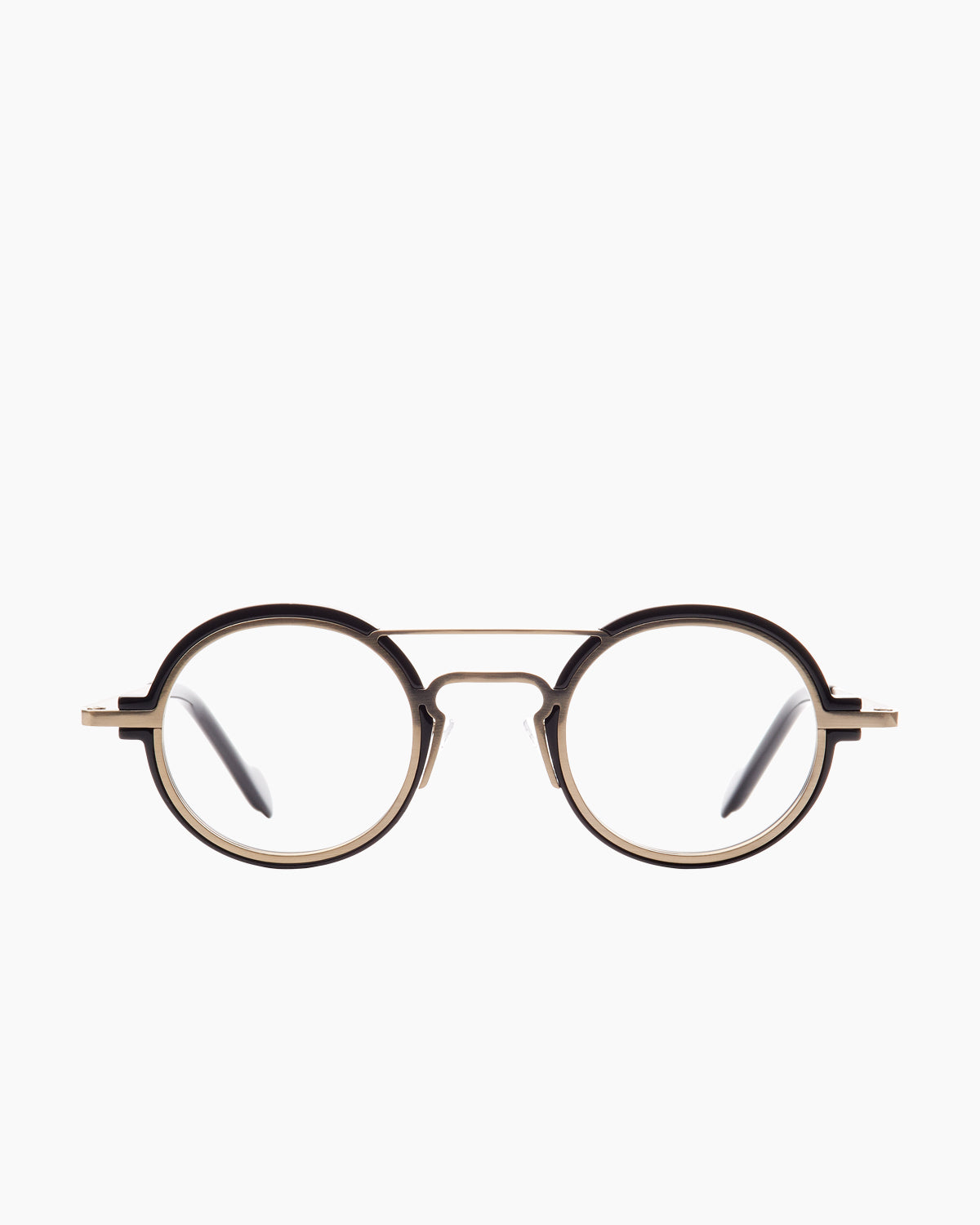 gold metal oval eyeglasses by Anne et Valentin model M16, front view, lunettes de vue ovale couleur or