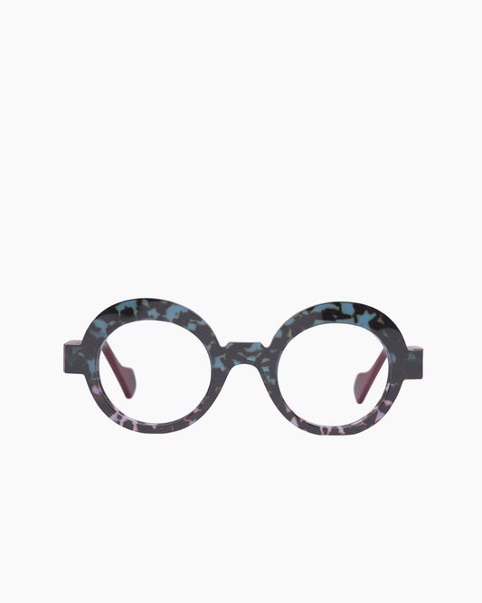 green plastic round eyeglasses by Anne et Valentin model BROADWAY, front view, lunettes de vue rond couleur vert