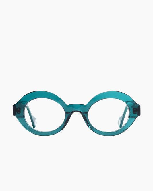 green plastic oval eyeglasses by Anne et Valentin model Boca, front view, lunettes de vue ovale couleur vert