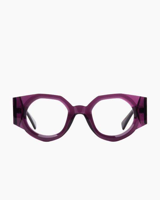 purple plastic round eyeglasses by Gamine model Wynwood, front view, lunettes de vue rond couleur violet