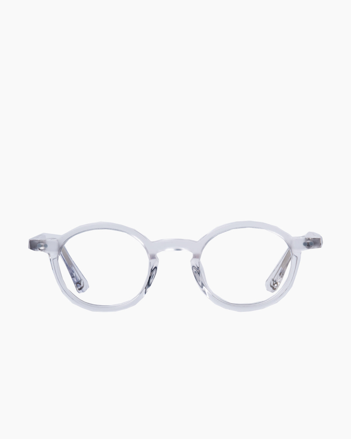 crystal plastic round eyeglasses by Evolve model , front view, lunettes de vue Cristal rond