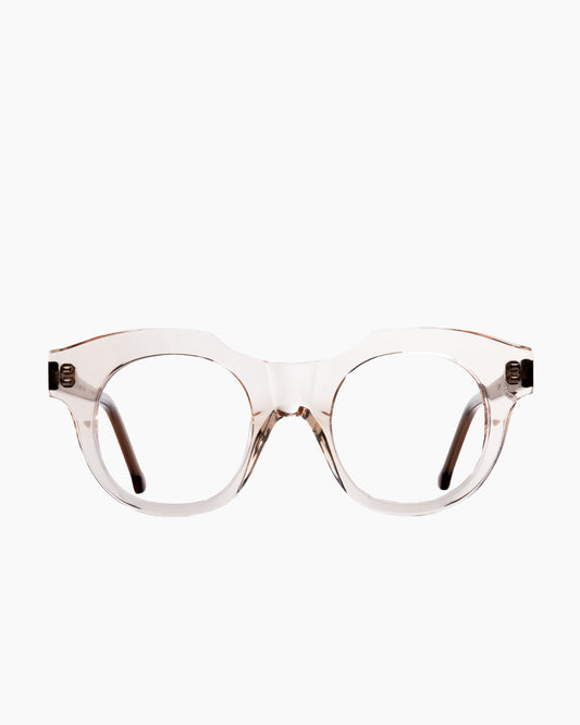 pink, beige plastic round eyeglasses by Marie-Sophie Dion model Genest, front view, lunettes de vue rond couleur rose, beige