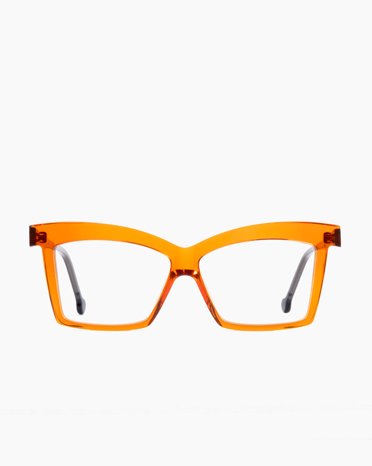orange plastic butterfly eyeglasses by Marie-Sophie Dion model Elkas, front view, lunettes de vue papillon couleur Orange
