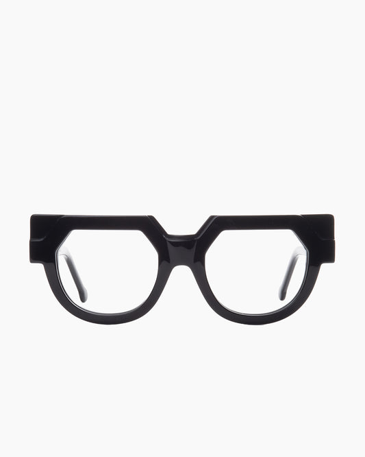 black plastic round eyeglasses by Marie-Sophie Dion model Audi, front view, lunettes de vue rond couleur Noir
