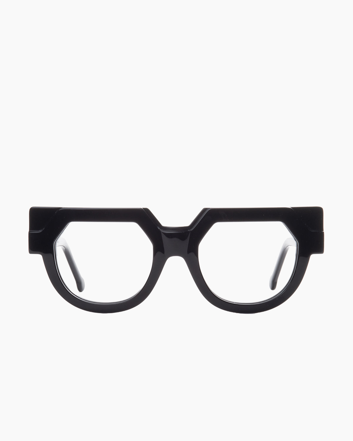 black plastic round eyeglasses by Marie-Sophie Dion model Audi, front view, lunettes de vue rond couleur Noir