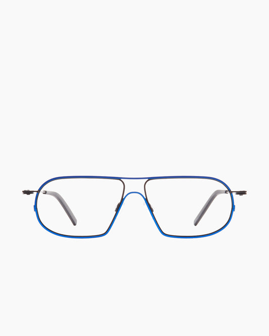 blue metal aviator eyeglasses by Theo model Isogon, front view, lunettes de vue aviateur couleur bleu