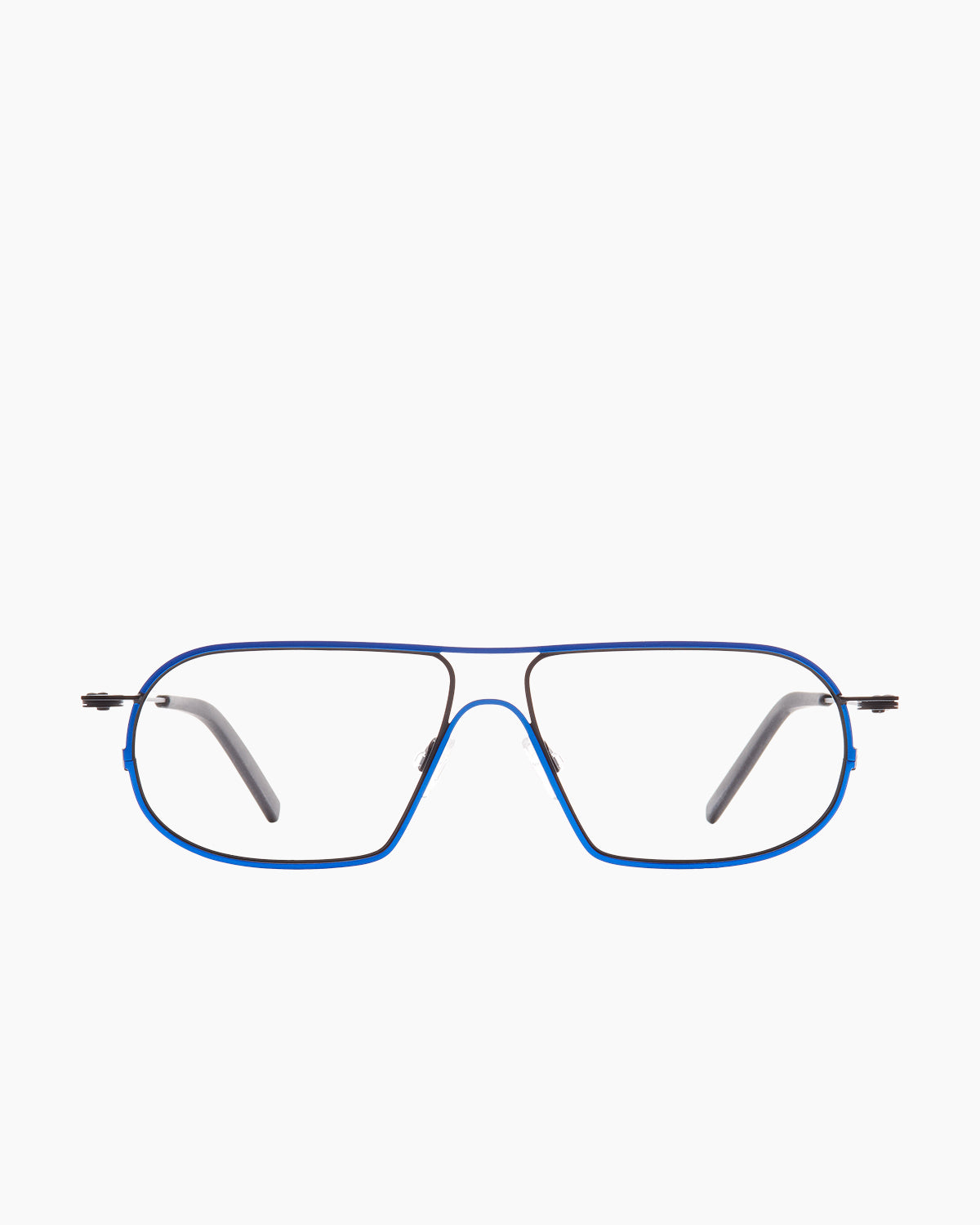 blue metal aviator eyeglasses by Theo model Isogon, front view, lunettes de vue aviateur couleur bleu