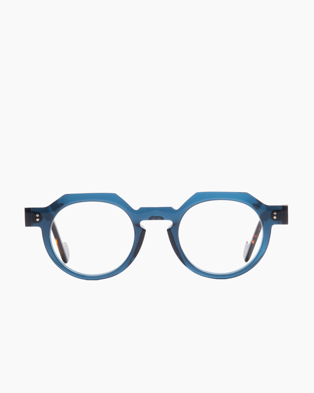blue plastic round eyeglasses by Anne et Valentin model DAYLEWIS, front view, lunettes de vue rond couleur bleu