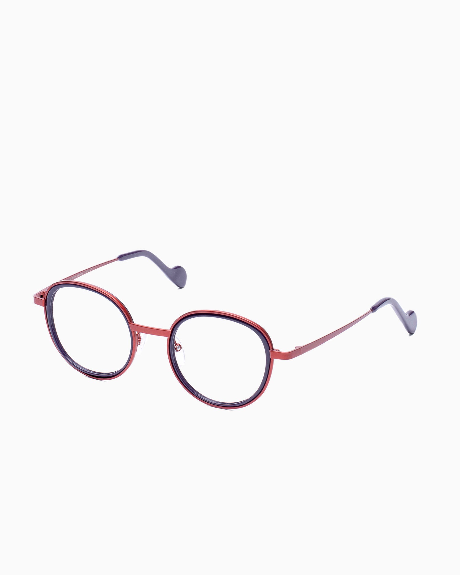 purple metal round eyeglasses by Nao Ned model ArJentilez, front view, lunettes de vue rond couleur violet
