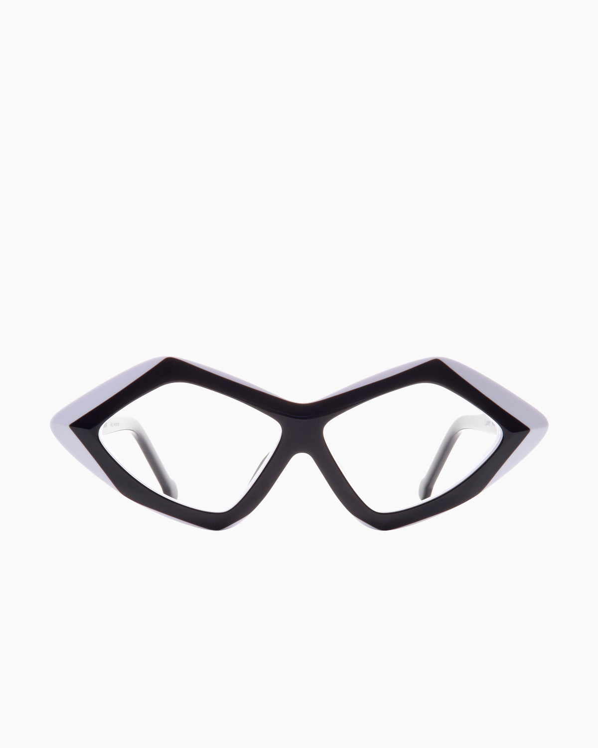 black plastic triangle eyeglasses by Marie-Sophie Dion model Lamer, front view, lunettes de vue triangle couleur noir