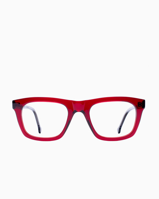 red plastic rectangle eyeglasses by Marie-Sophie Dion model Hemingway, front view, lunettes de vue rectangle couleur bourgogne
