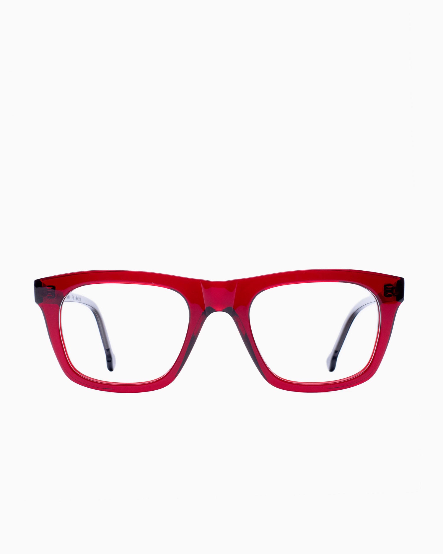 red plastic rectangle eyeglasses by Marie-Sophie Dion model Hemingway, front view, lunettes de vue rectangle couleur bourgogne