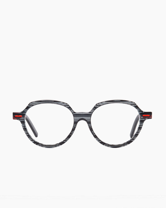 black plastic round eyeglasses by Theo model Bro, front view, lunettes de vue rond couleur noir