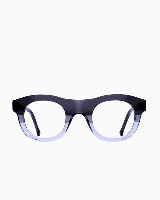 grey plastic round eyeglasses by Marie-Sophie Dion model Yamamoto, front view, lunettes de vue rond couleur Gris