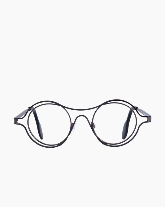brown metal round eyeglasses by Theo model MONZA, front view, lunettes de vue rond couleur Brun