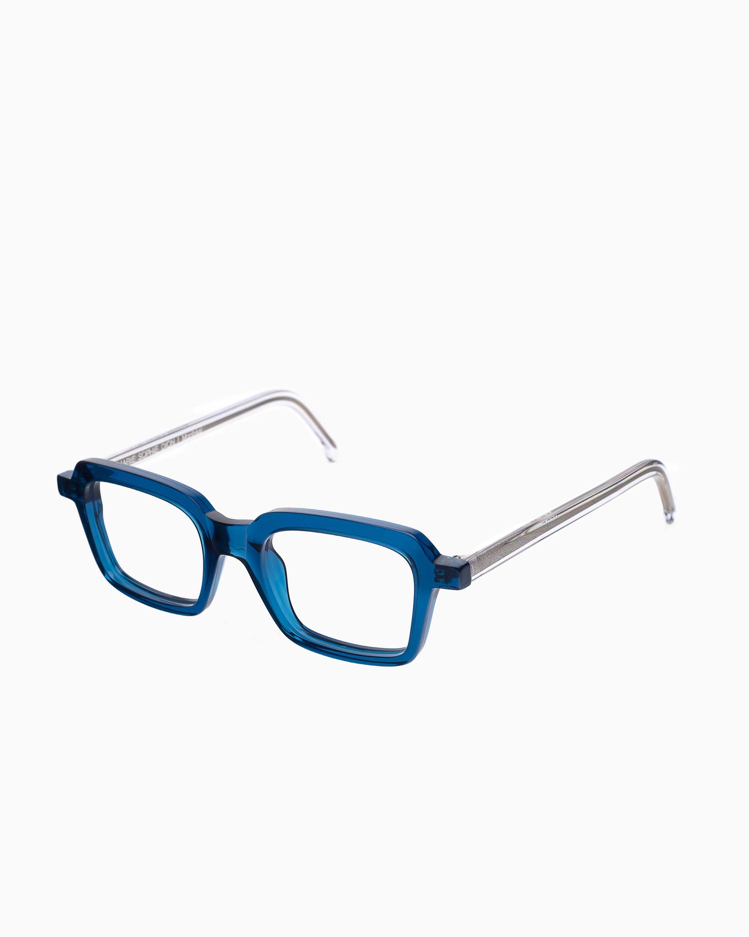 blue plastic rectangle eyeglasses by Marie-Sophie Dion model Duval, front view, lunettes de vue rectangle couleur Bleu