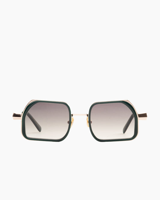green metal rectangle  sunglassesby Gamine model Pramousquier, front view, lunettes de vue rectangle couleur vert