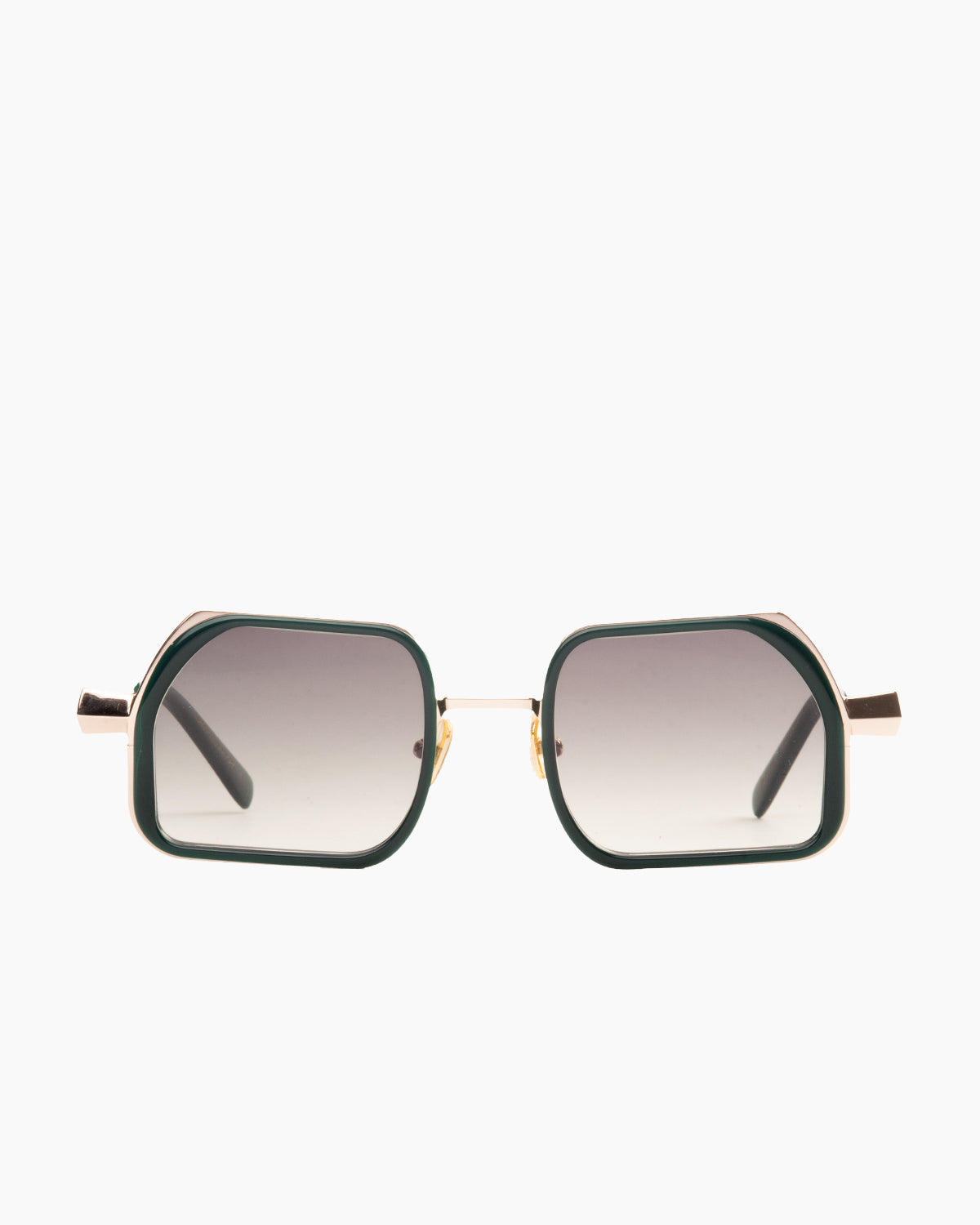 green metal rectangle  sunglassesby Gamine model Pramousquier, front view, lunettes de vue rectangle couleur vert