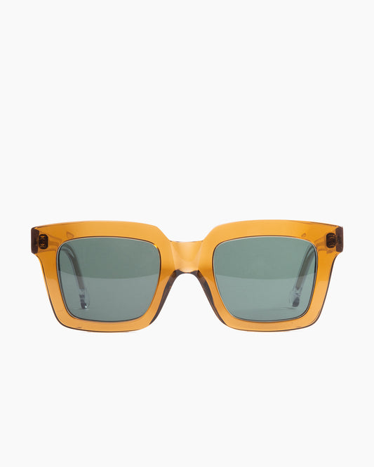 brown plastic rectangle sunglassesby Marie-Sophie Dion model WilkySUN, front view, lunettes de vue rectangle couleur brun