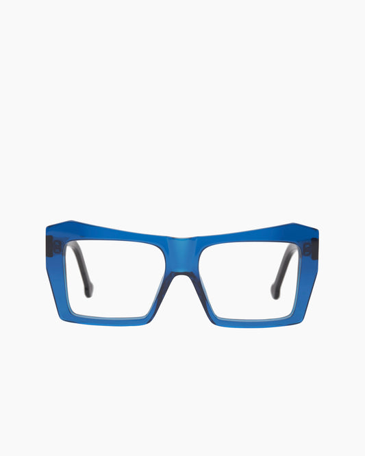 blue plastic rectangle eyeglasses by Marie-Sophie Dion model Pinault, front view, lunettes de vue rectangle couleur Bleu