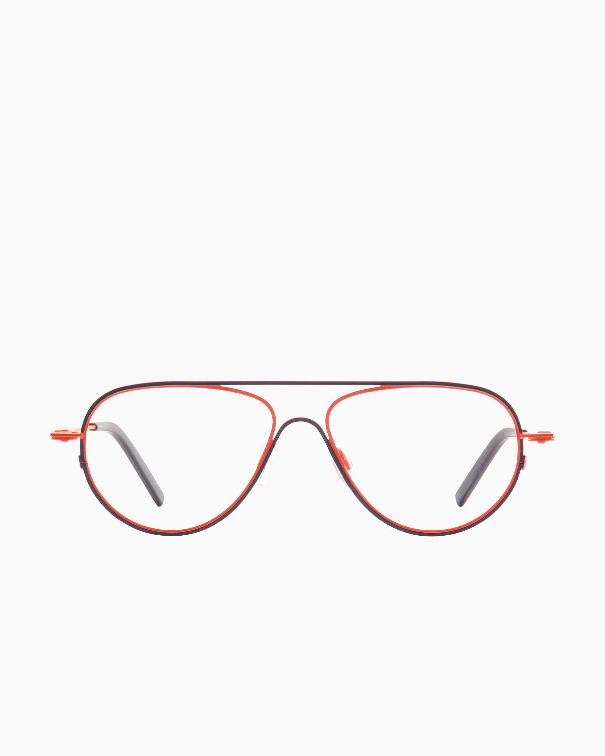 orange metal aviator eyeglasses by Theo model Isohypse, front view, lunettes de vue aviateur couleur orange
