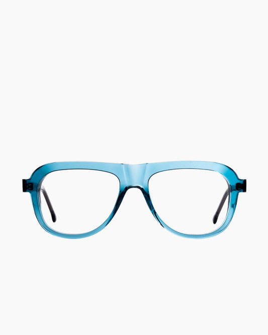 blue plastic aviator eyeglasses by Marie-Sophie Dion model Rodrigue, front view, lunettes de vue aviateur couleur bleu