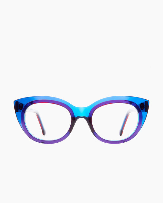 blue plastic round eyeglasses by Marie-Sophie Dion model Blais, front view, lunettes de vue rond couleur Bleu