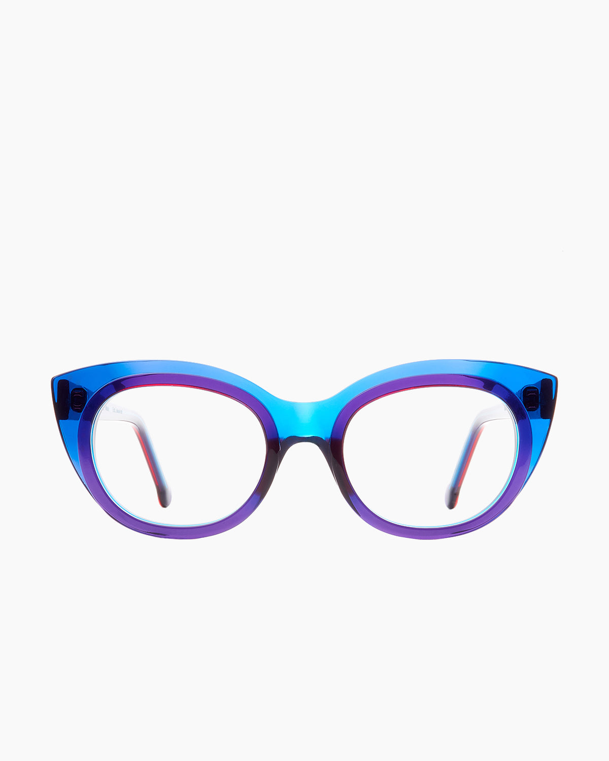 blue plastic round eyeglasses by Marie-Sophie Dion model Blais, front view, lunettes de vue rond couleur Bleu