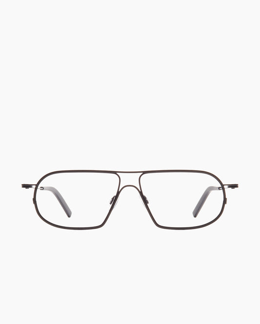 black metal aviator eyeglasses by Theo model Isogon, front view, lunettes de vue aviateur couleur noir