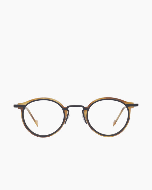 brown plastic round eyeglasses by Anne et Valentin model m5, front view, lunettes de vue rond couleur Brun
