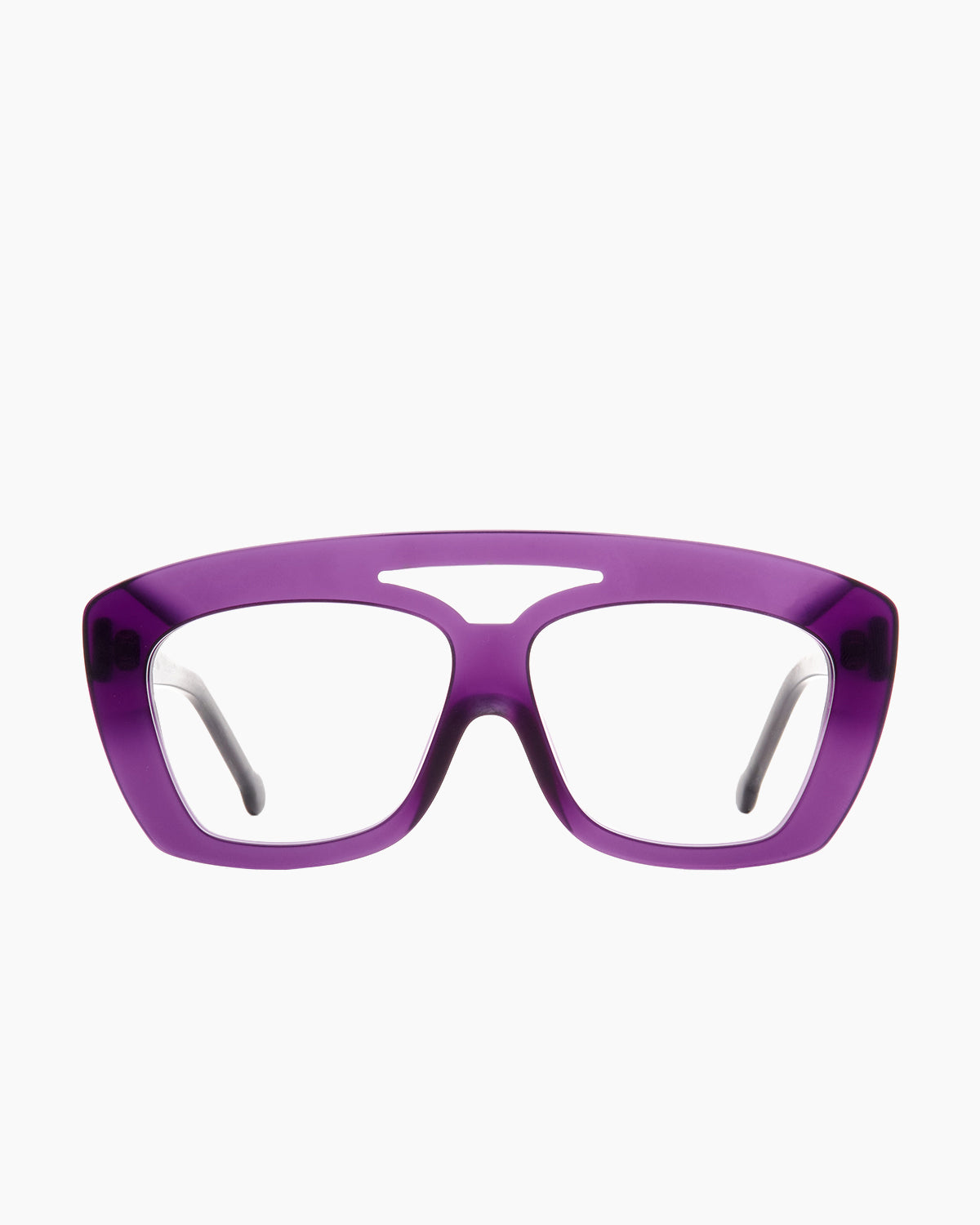 purple plastic aviator eyeglasses by Marie-Sophie Dion model Nelsonp, front view, lunettes de vue aviateur couleur violet