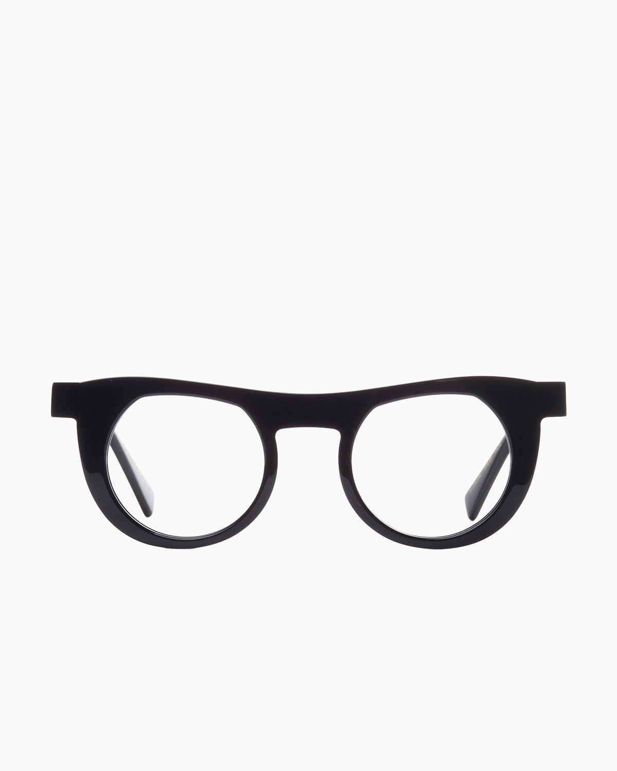 black plastic round eyeglasses by Gamine model Boavista, front view, lunettes de vue rond couleur noir