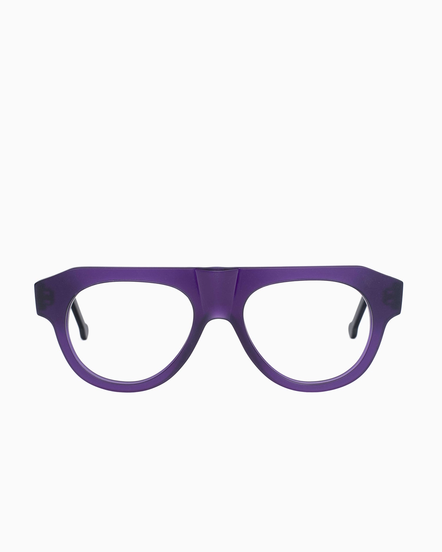purple plastic aviator eyeglasses by Marie-Sophie Dion model McNally, front view, lunettes de vue aviateur couleur violet