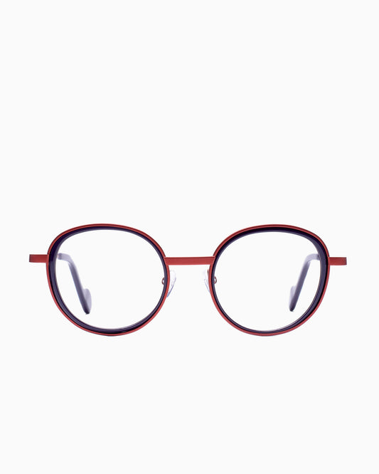 purple metal round eyeglasses by Nao Ned model ArJentilez, front view, lunettes de vue rond couleur violet