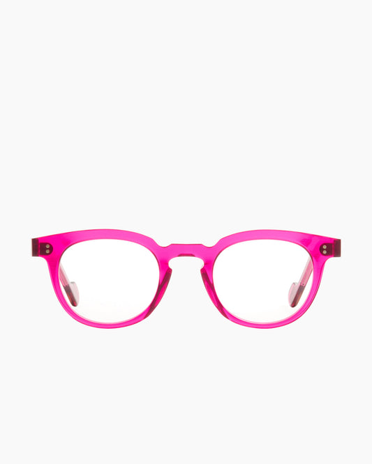 pink plastic oval eyeglasses by Anne et Valentin model Dryden2, front view, lunettes de vue ovale couleur rose