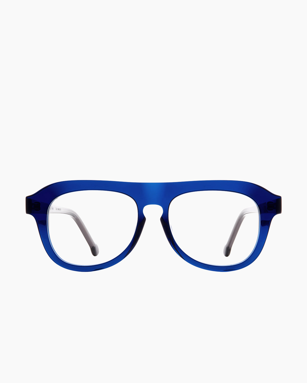 blue plastic aviator eyeglasses by Marie-Sophie Dion model Lomas, front view, lunettes de vue aviateur couleur bleu