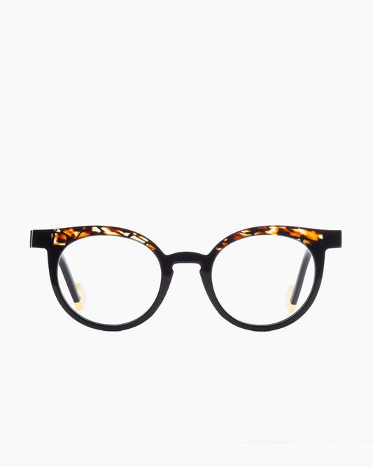 tortoise plastic round eyeglasses by Anne et Valentin model LEVEL, front view, lunettes de vue rond couleur Écaille de tortue