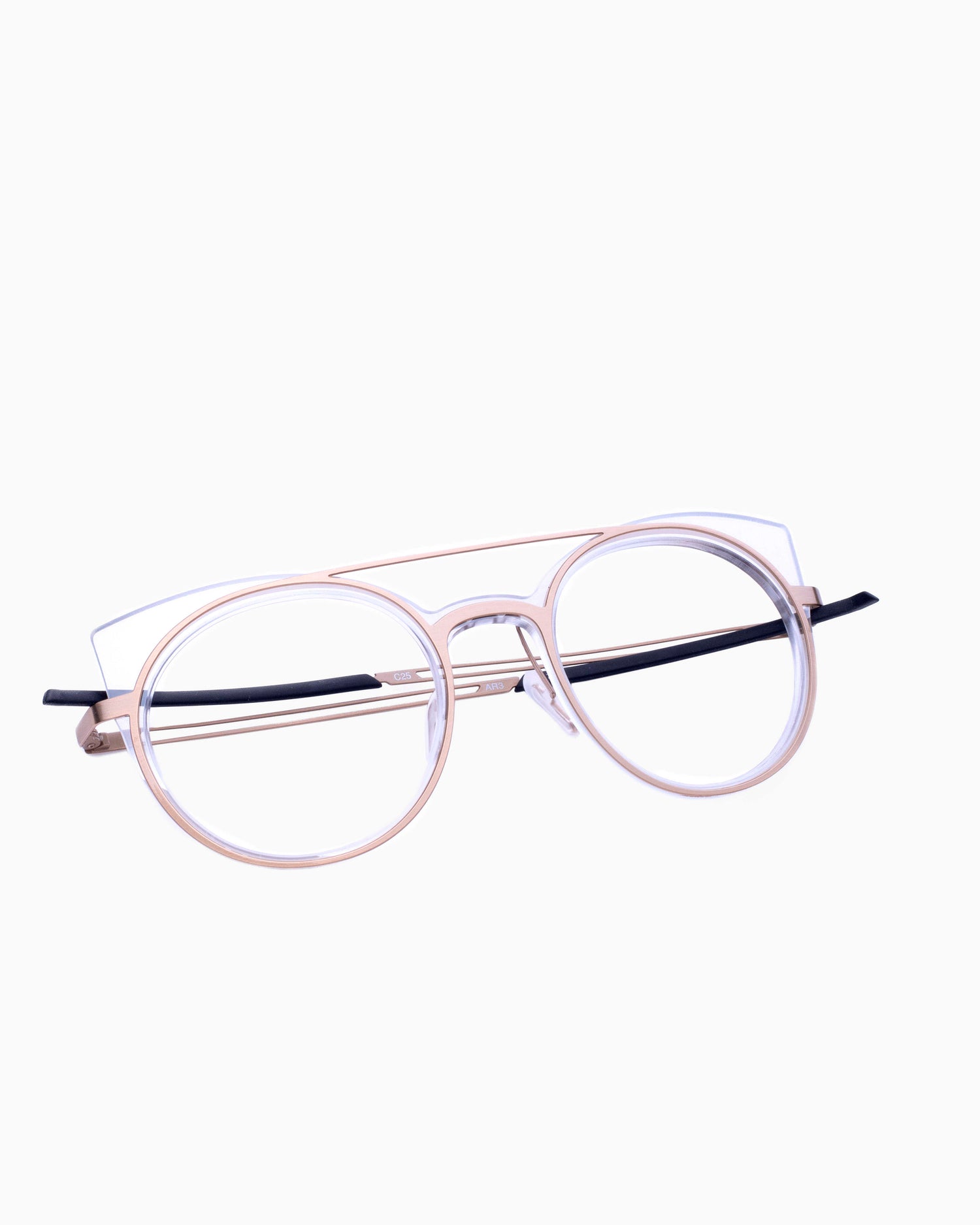 gold metal round eyeglasses by Parasite model ar3, front view, lunettes de vue rond couleur or