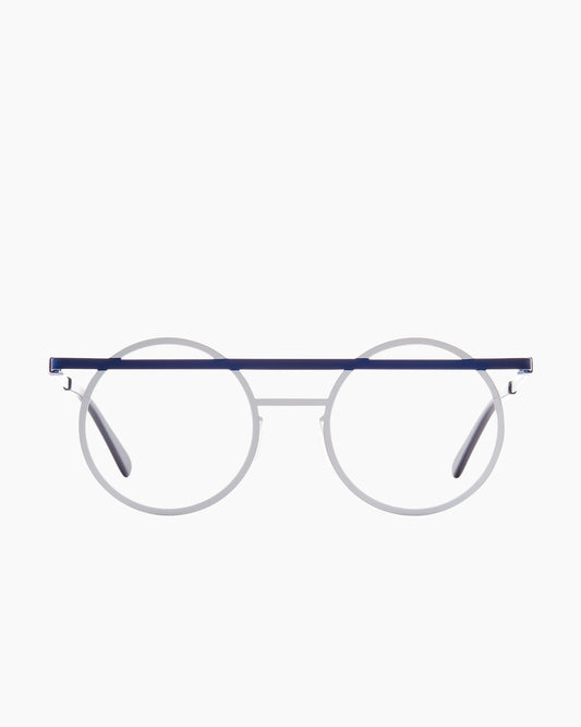 white metal round eyeglasses by Gamine model Norrebro, front view, lunettes de vue rond couleur blanc