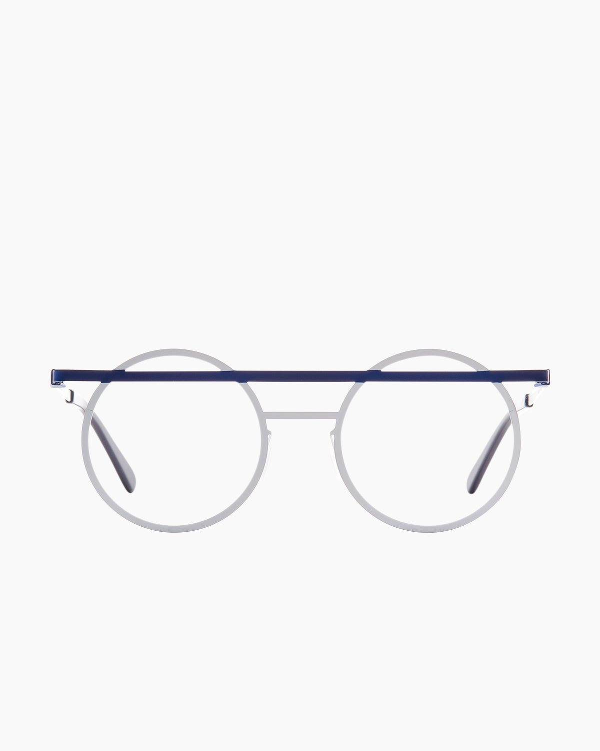 white metal round eyeglasses by Gamine model Norrebro, front view, lunettes de vue rond couleur blanc