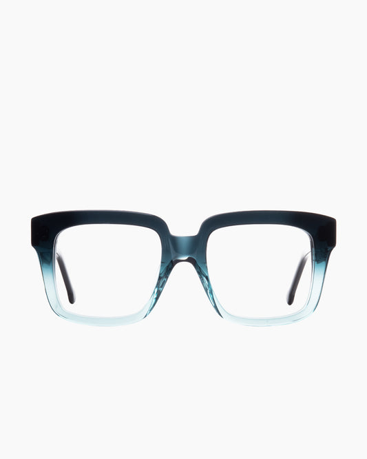 green plastic rectangle eyeglasses by Marie-Sophie Dion model Vimy, front view, lunettes de vue rectangle couleur vert