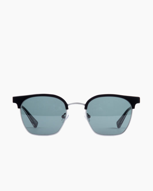 black metal rectangle sunglassesby Evolve model Woodrowsun, front view, lunettes de vue rectangle couleur Noir