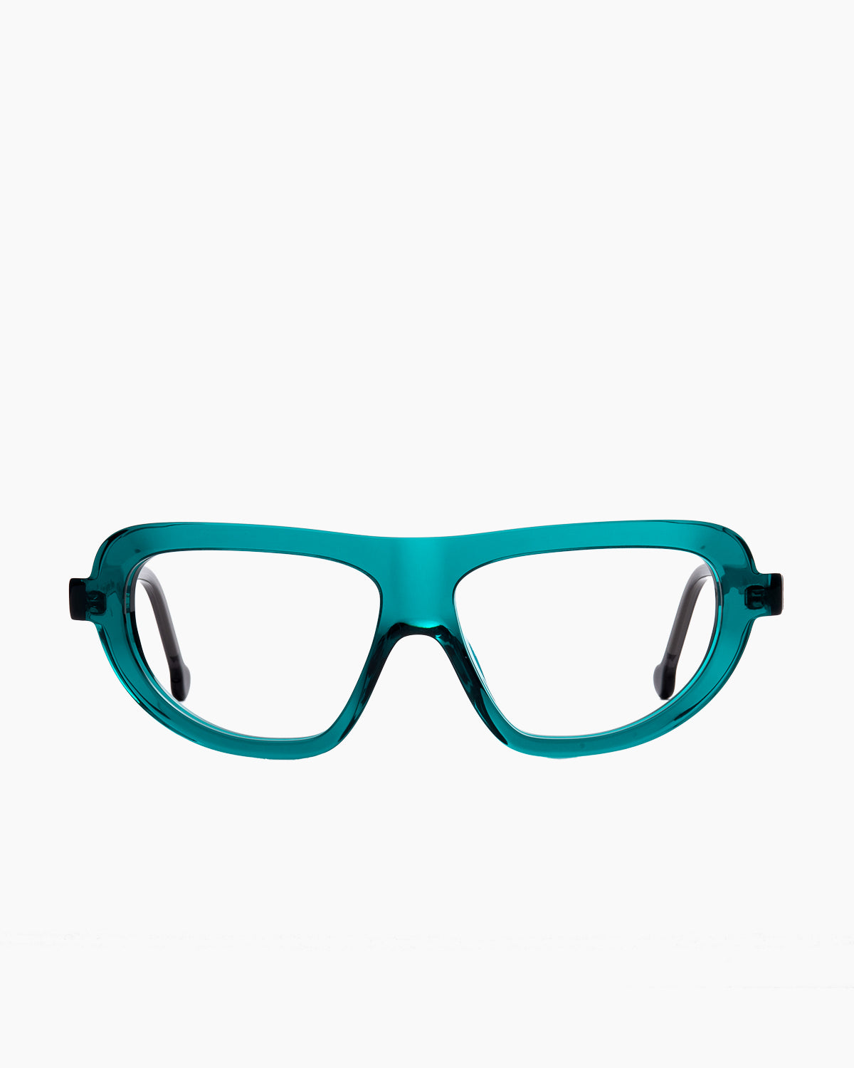 green plastic aviator eyeglasses by Marie-Sophie Dion model Lama, front view, lunettes de vue aviateur couleur vert
