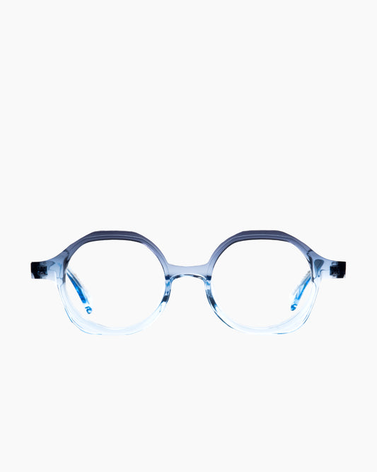 blue plastic round eyeglasses by Gamine model Kita kids, front view, lunettes de vue rond couleur bleu