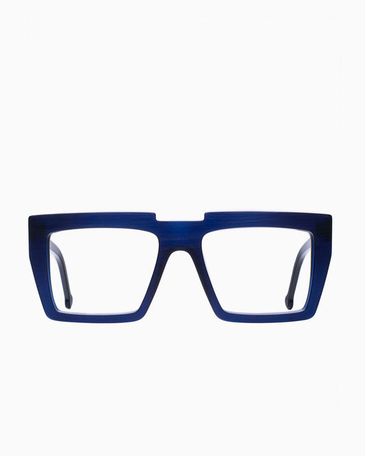blue plastic rectangle by Marie-Sophie Dion model Bolduc, front view, lunettes de vue rectangle couleur Bleu