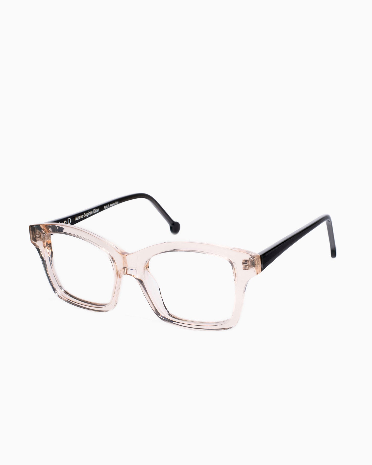 pink, beige plastic rectangle eyeglasses by Marie-Sophie Dion model Giguere, front view, lunettes de vue rectangle couleur rose, beige