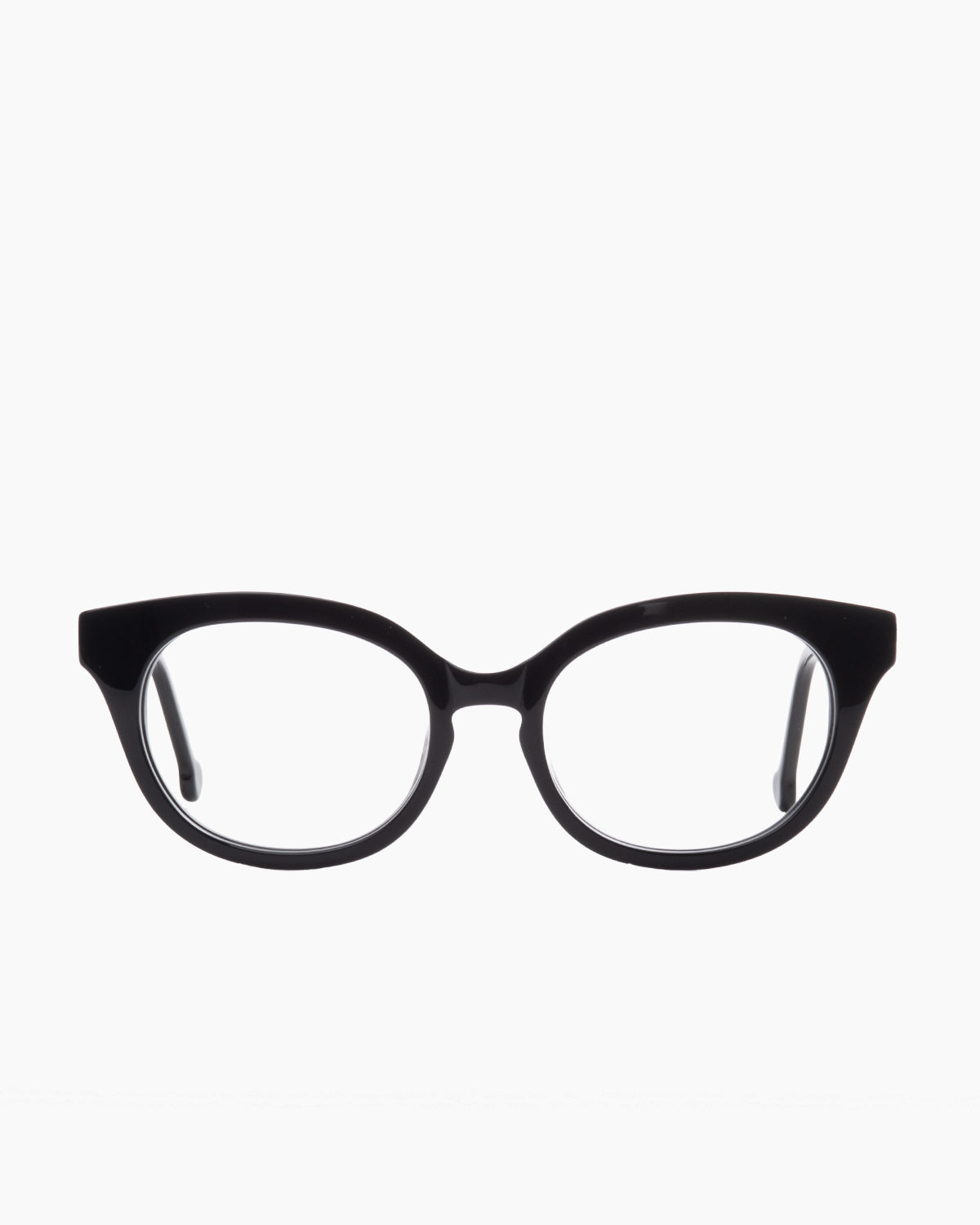 black plastic cat eyeglasses by Marie-Sophie Dion model Gaudet, front view, lunettes de vue chat couleur noir