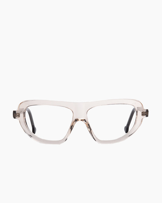 pink, beige plastic aviator eyeglasses by Marie-Sophie Dion model Lama, front view, lunettes de vue aviateur couleur rose, beige